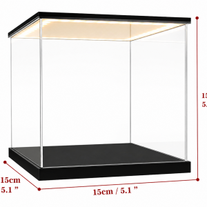 Vitrina Expositora Acrílica 15x15x15 cm – Caja Transparente con Base Negra para Figuras, Coleccionables y Exhibición