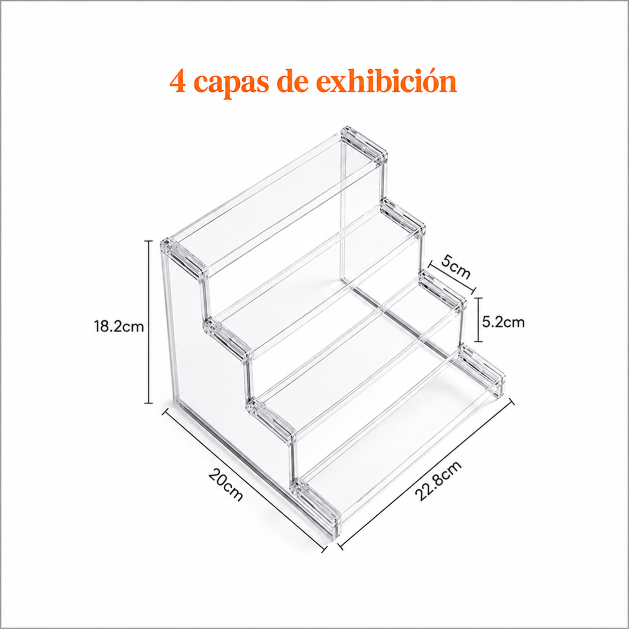 Expositor Escalonado de Metacrilato Transparente – 4 Niveles para una Presentación Elegante y Funcional