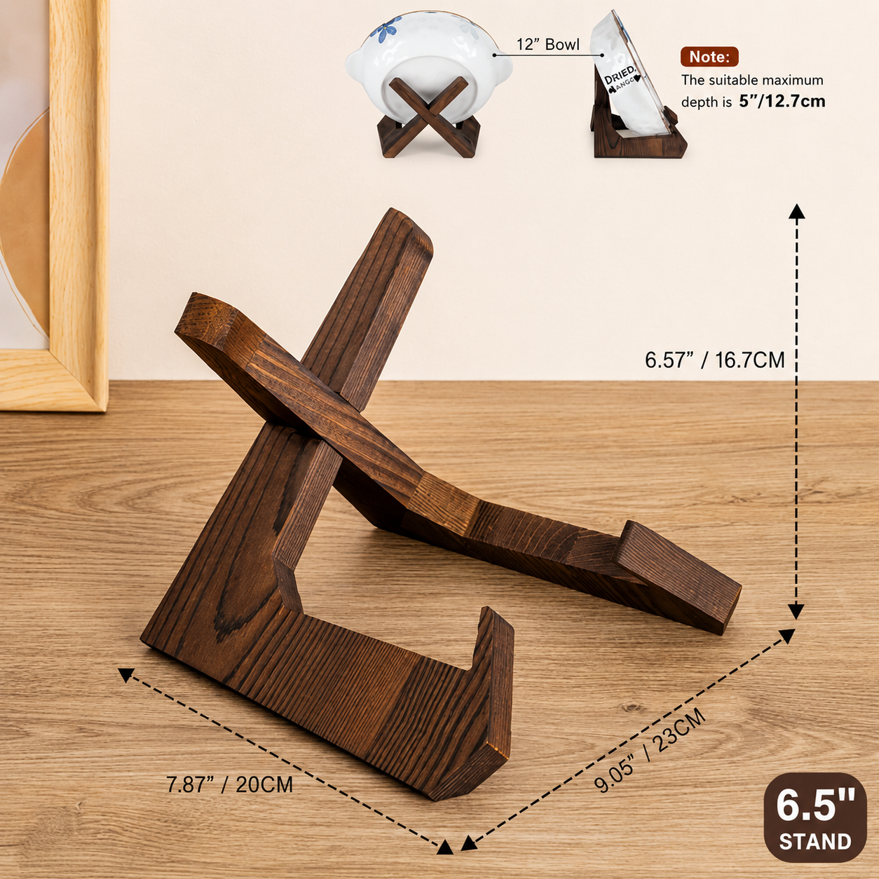 Soporte Elevado de Madera Multifuncional 6.5” – Base Ergonómica para Platos, Bowls y Accesorios
